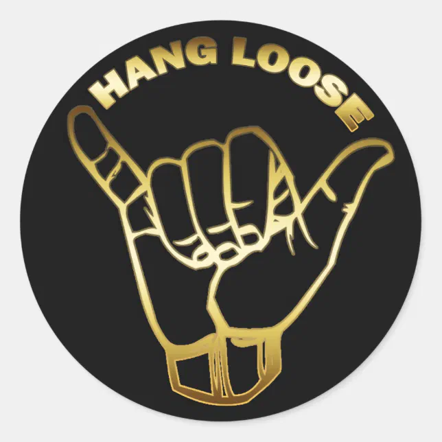 GOLD HANG LOOSE SIGN CLASSIC ROUND STICKER | Zazzle