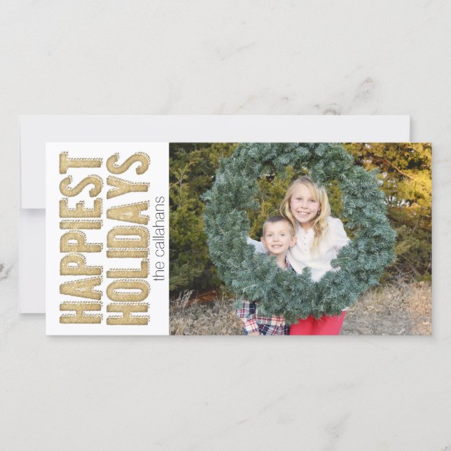 Gold Happiest Holidays Holiday Card (Front)