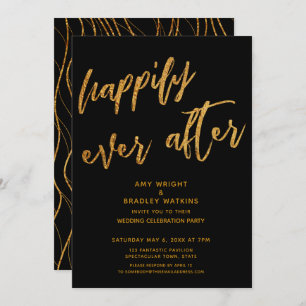 Gold Happily Ever After Black Wedding Reception Invitation
