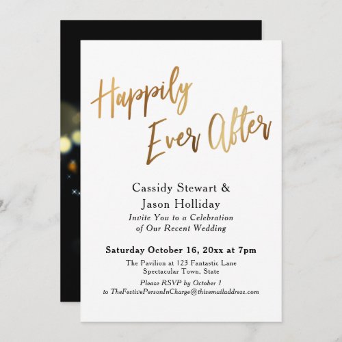 Gold Happily Ever After Bokeh Black Back Reception Invitation