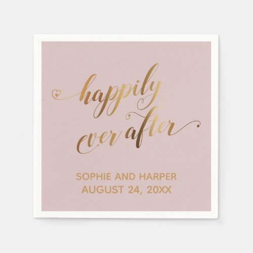 Gold Happily Ever After Hearts Script Dusty Rose Napkins
