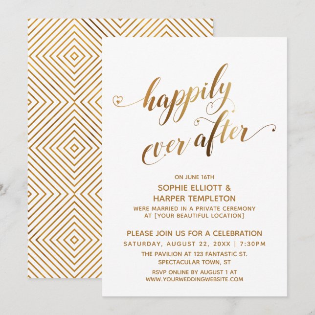 Gold Happily Ever After Post Wedding Celebration Invitation (Front/Back)