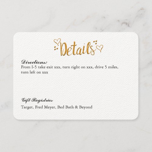 Gold Happily Ever After Wedding Details Card