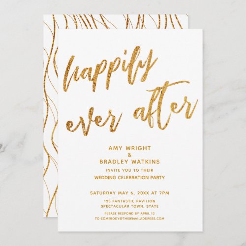 Gold Happily Ever After White Wedding Reception Invitation