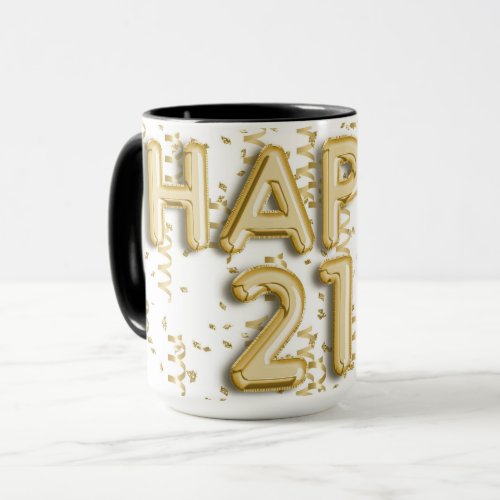 Gold Happy 21st Birthday Mug