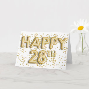 Gold Happy 28th Birthday Card