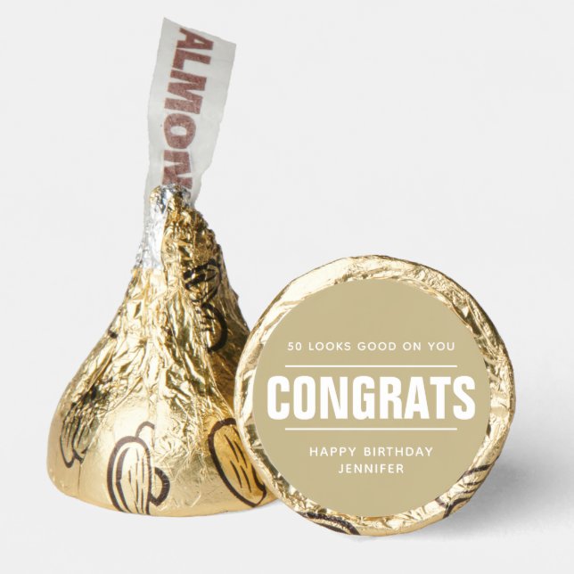 Gold Happy 50th Birthday Custom Hershey®'s Kisses® (Front)