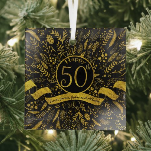 Gold Happy 50th Wedding Anniversary Glass Ornament