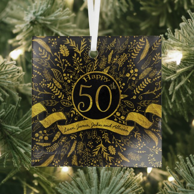 Gold Happy 50th Wedding Anniversary Glass Ornament (Insitu)