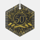 Gold Happy 50th Wedding Anniversary Glass Ornament (Front)