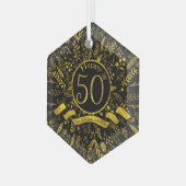 Gold Happy 50th Wedding Anniversary Glass Ornament (Front Left)