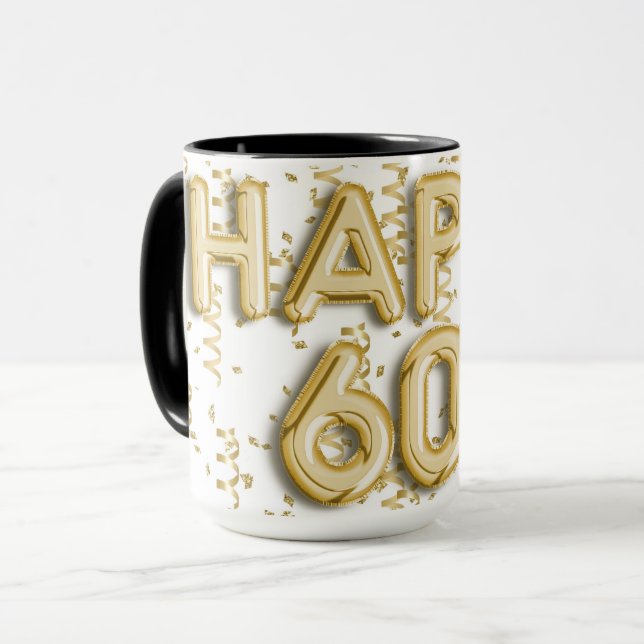 Gold Happy 60th Birthday Mug (Front Left)