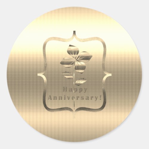 Gold Happy Anniversary Classic Round Sticker