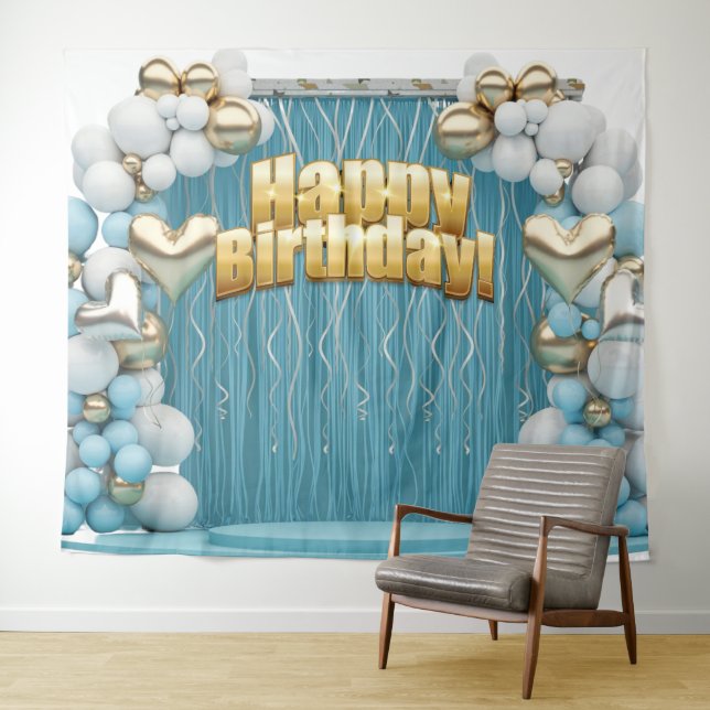 Gold Happy Birthday Banner Backdrop Wall Art  (In Situ (Horizontal))
