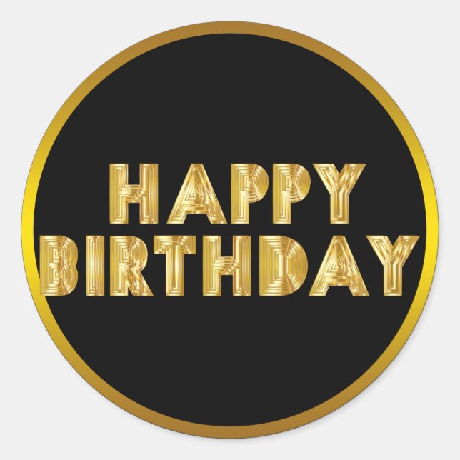 Gold Happy Birthday Classic Round Sticker (Front)
