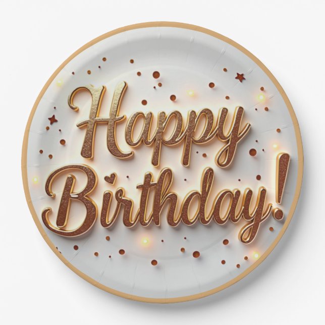 Gold Happy Birthday Plate, Birthday Paper Plates (Front)