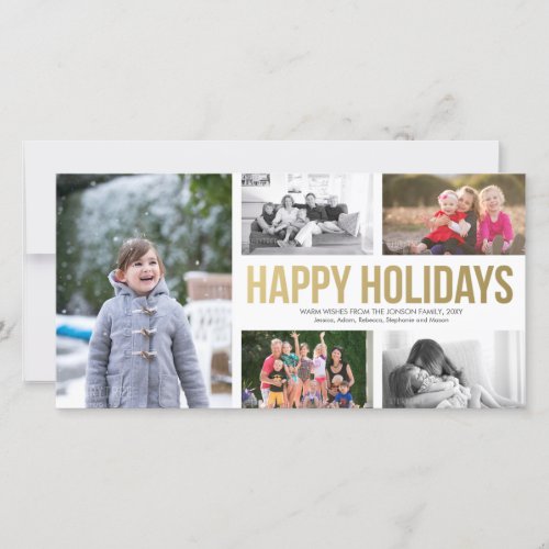 Gold Happy Holidays Christmas Collage 5 Photo Card