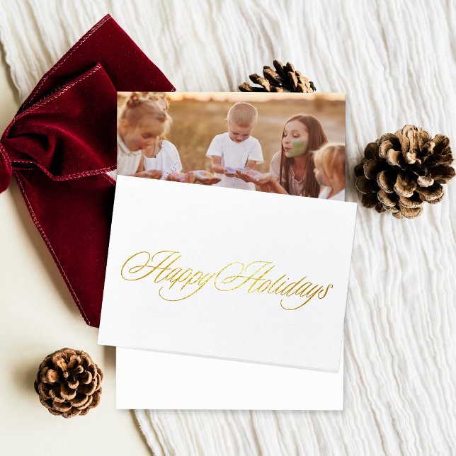 Gold Happy Holidays Christmas photo folded Foil Card (Creator Uploaded)