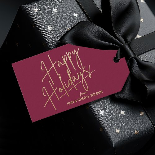 Gold Happy Holidays Luxe Burgundy Gift Tags