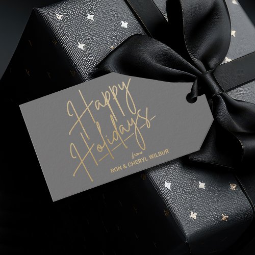 Gold Happy Holidays Luxe Gray Gift Tags