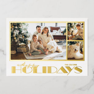 Gold Happy Holidays Multi Photos Foil Holiday Card