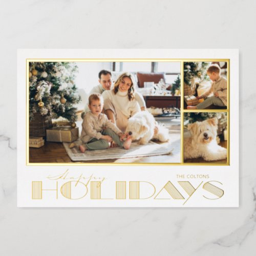 Gold Happy Holidays Multi Photos Foil Holiday Card