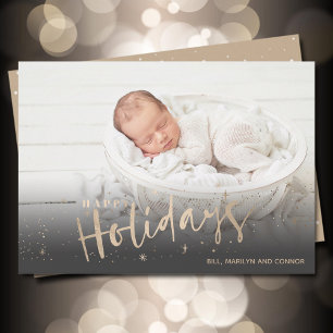 Gold Happy Holidays Photo Birth Announcements
