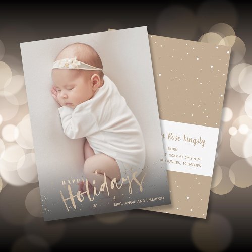 Gold Happy Holidays Photo Birth Announcements