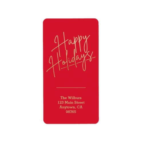 Gold Happy Holidays Red Return Address Label