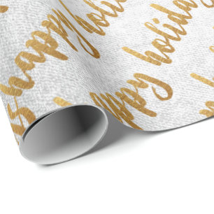 Gold Happy Holidays Script Silver Gray White Wrapping Paper
