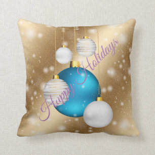 Gold Happy Holidays Throw Pillow