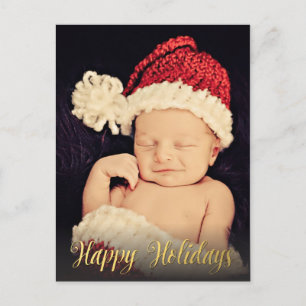 Gold Happy Holidays Xmas Script Photo Postcard