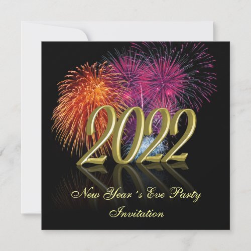 Gold Happy New Year 2022 Fireworks Invitation