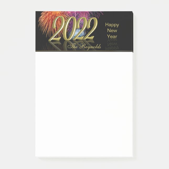 Gold Happy New Year 2022 Fireworks Post-it Notes (Front)