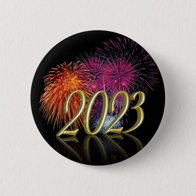 Gold Happy New Year 2023 Fireworks Button (Front)