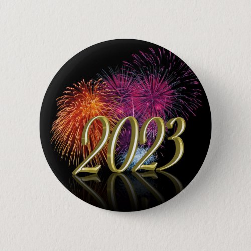 Gold Happy New Year 2023 Fireworks Button