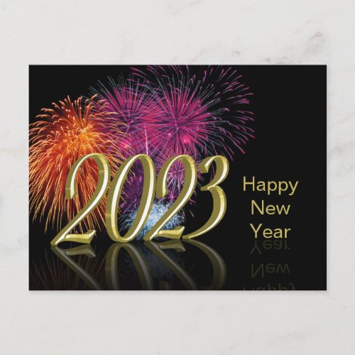Gold Happy New Year 2023 Fireworks Holiday Postcard