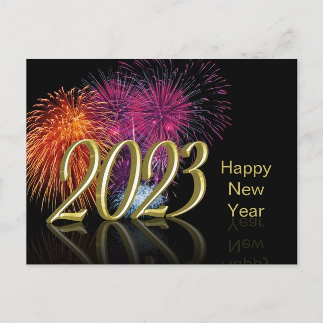 Gold Happy New Year 2023 Fireworks Holiday Postcard (Front)