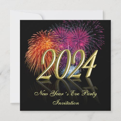 Gold Happy New Year 2024 Fireworks Invitation