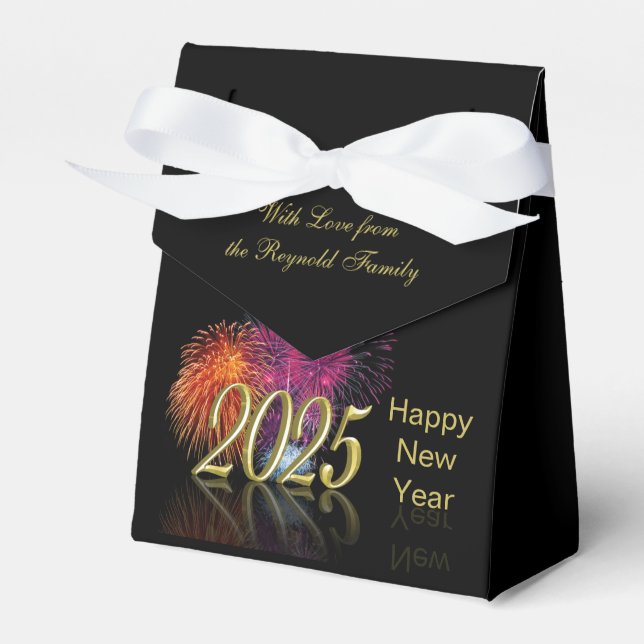 Gold Happy New Year 2025 Fireworks Favor Boxes (Front Side)