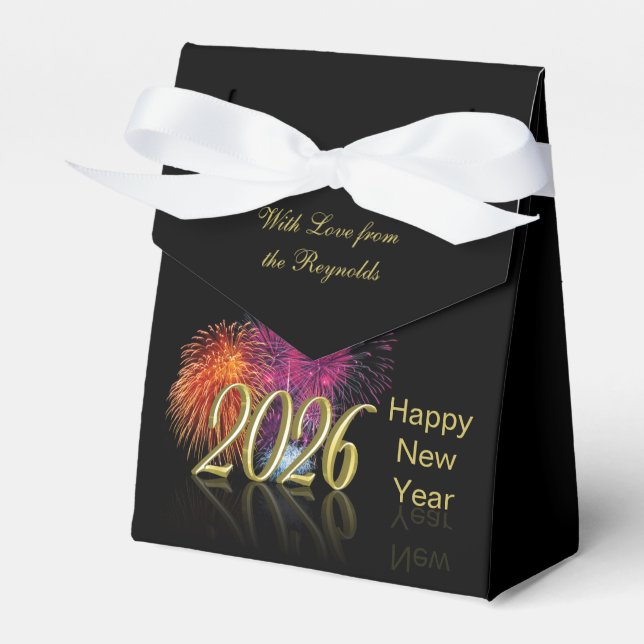 Gold Happy New Year 2026 Fireworks Gift Favor Boxes (Front Side)
