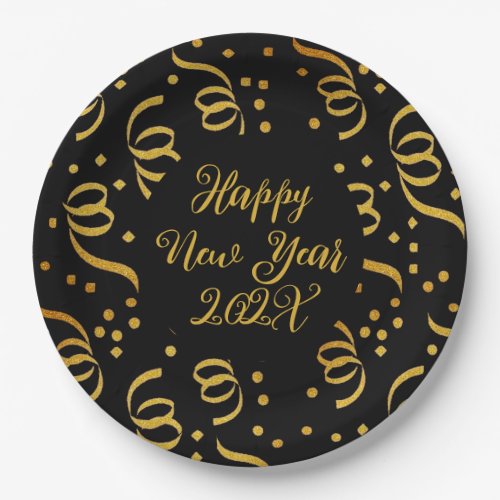 Gold Happy New Year Custom Wording Confetti Paper Plates