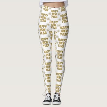 Gold Happy New Year Fireworks Leggings by funnychristmas at Zazzle