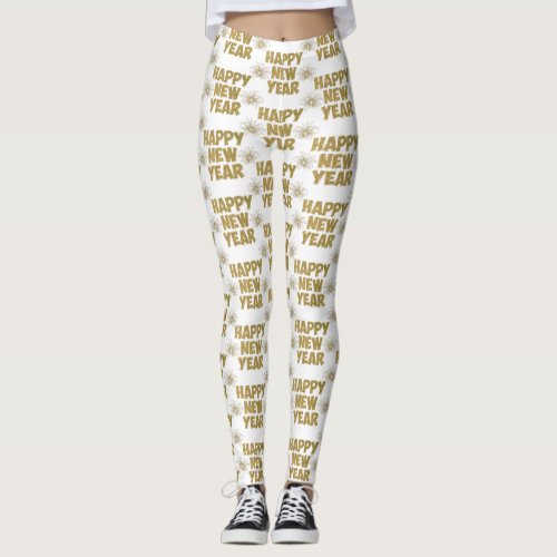 gold happy new year fireworks leggings