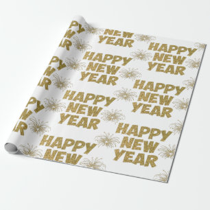 gold happy new year fireworks wrapping paper