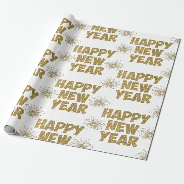 gold happy new year fireworks wrapping paper (Unrolled)