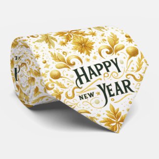Gold Happy New Year  Neck Tie