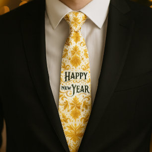 Gold Happy New Year  Neck Tie