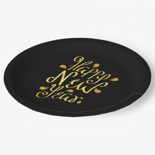 Gold Happy New Year Paper Plates
