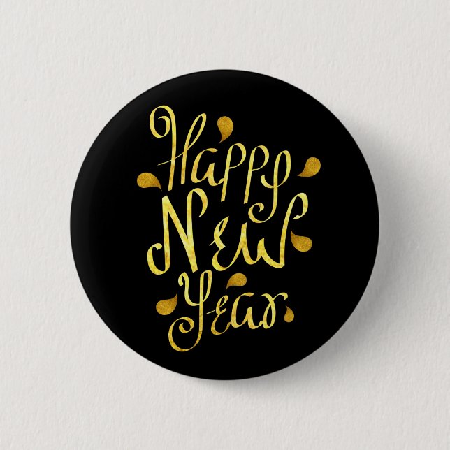 Gold Happy New Year Pinback Button (Front)